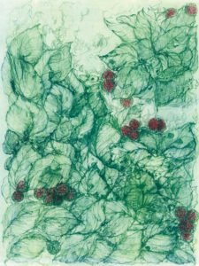 Mika Sakimoto, Japan, Green leaves, 2022, waterlesslithograph, 40 x 30 cm