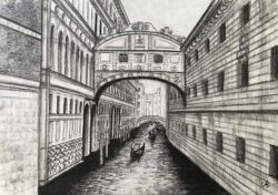 Aleksandra Ciążyńska, Poland, Memories Of Venice 1, 2023, charcoal on paper, 29,7 x 21 cm