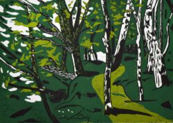 Britta Ortiz, Denmark, The Forest Trip, 2023, linocut printed on paper, 30 x 42 cm