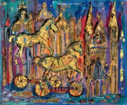 Peter Stilton, USA, Grâce à Napoleon (The Horses of San Marco), 2000, acrylic and metallic leaf on canvas, 51 x 61 cm